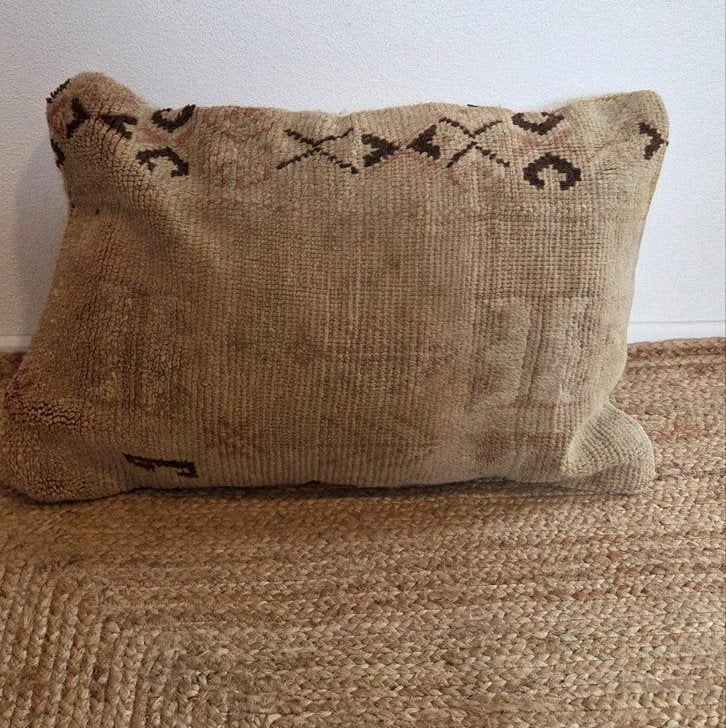 Vintage Berber Kussen - Handgemaakt Sierkussen, Huis en Inrichting, Overige merken, Gebruikt, Verzenden, Beige