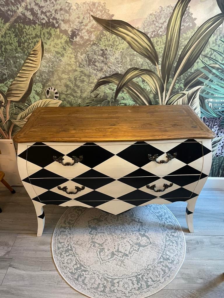 Dressoir van Kare Design baroque stijl vintage zwart wit, Ophalen, Barok, 100 tot 150 cm, Eikenhout