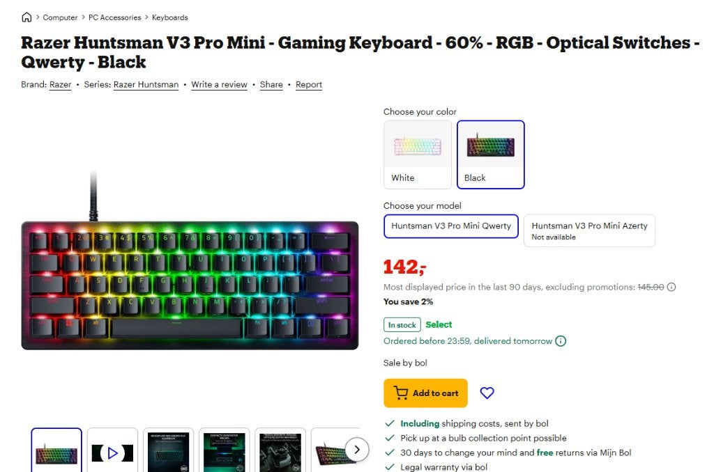 Razer Huntsman V3 Pro Mini, Gebruikt, Ophalen of Verzenden, Razer, Qwerty