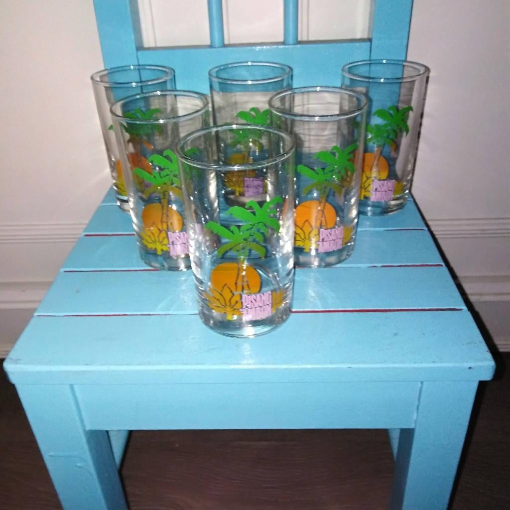 Pisang Ambon glazen met mooi logo set van 6, Ophalen, Glas of Glazen, Overige stijlen, Glas