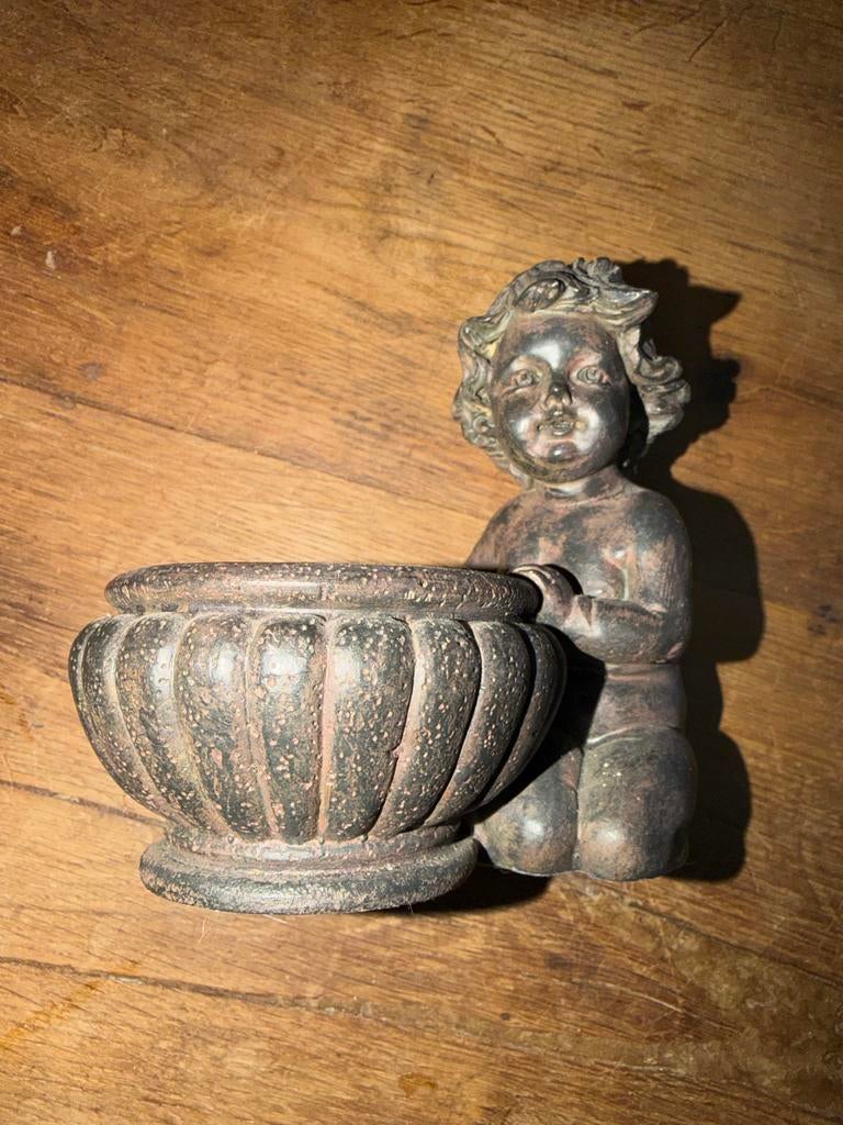 Antieke Cherubijn Kaarsenhouder - Gietijzer, Ophalen of Verzenden
