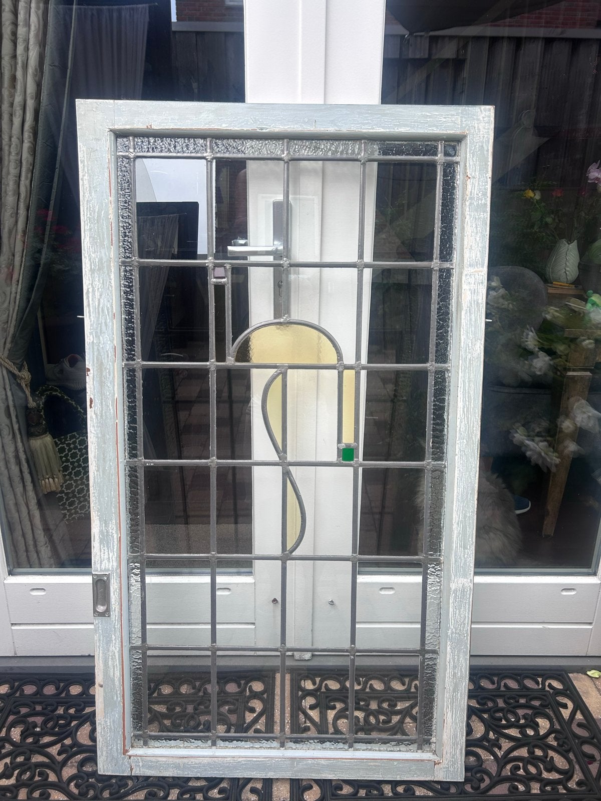 Antiek glas in lood raam - Gevelraam, Ophalen, Gevelraam of Ruit, Gebruikt, Minder dan 80 cm