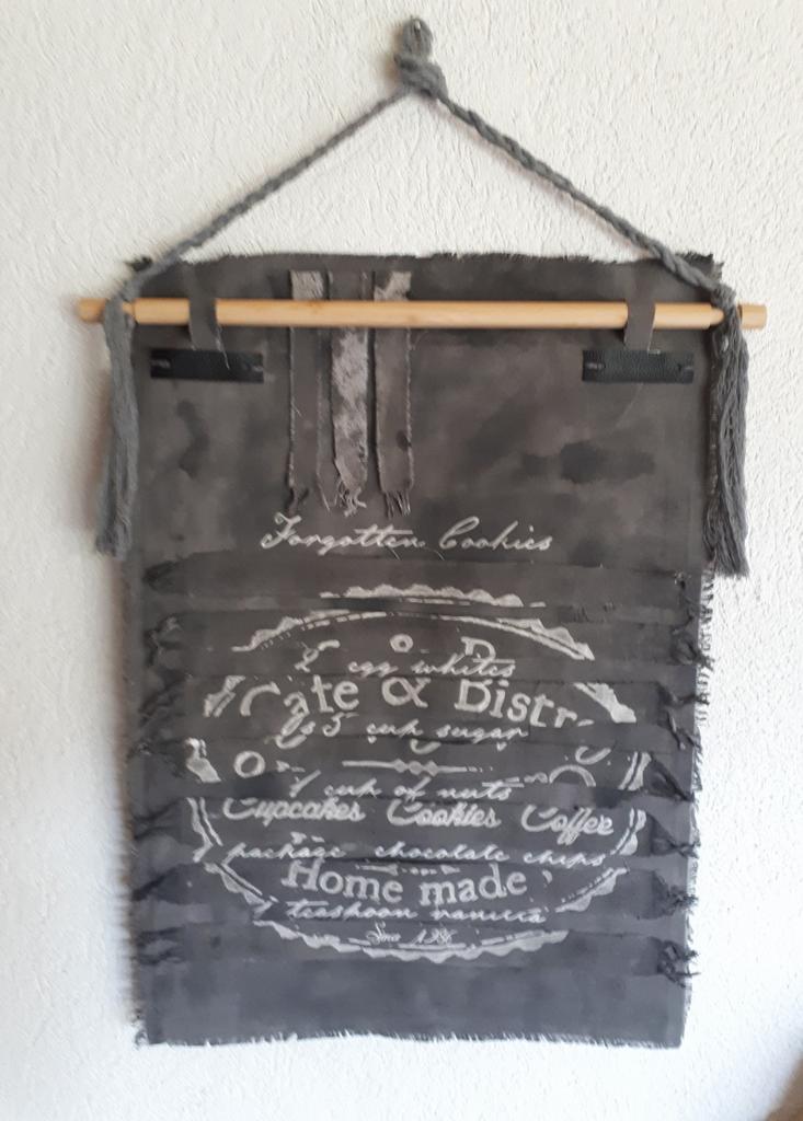 Kalkdoek wandkleed sober grijs heel mooi, Eigen ontwerp, 62 cm, Ophalen of Verzenden, Zo goed als nieuw