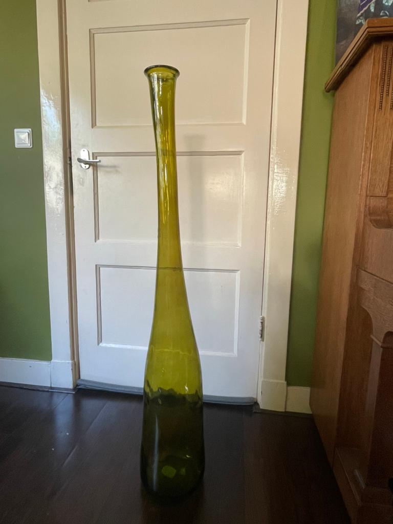 Grote, smalle, groene vaas, Ophalen, 75 cm of meer, Groen, Glas