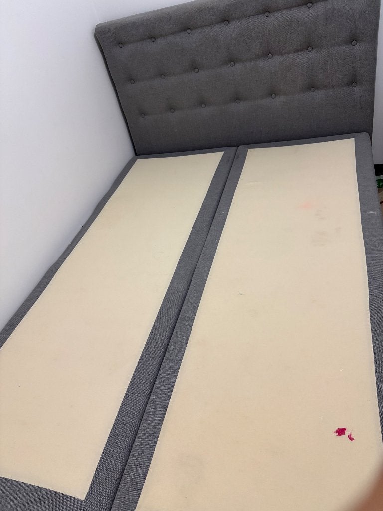 Grijze boxspring, Ophalen, Gebruikt, Tweepersoons, 140 cm
