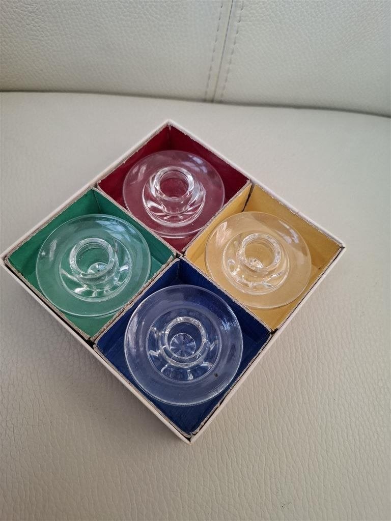 Kristalunie Maastricht, 4 mini kandelaars, Antiek en Kunst, Antiek | Glas en Kristal, Ophalen of Verzenden