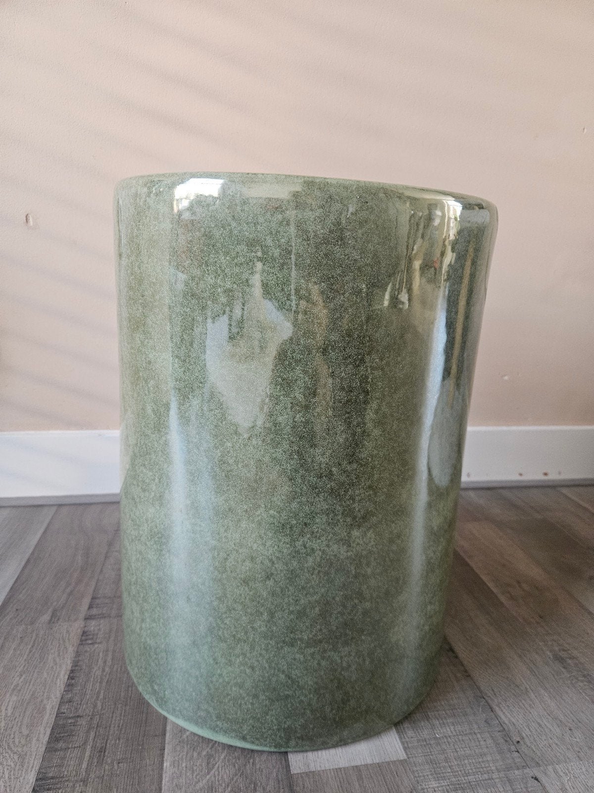 Groene keramieke bijzettafel/poef - Karwei, Ophalen, Minder dan 55 cm, Rond, Zo goed als nieuw