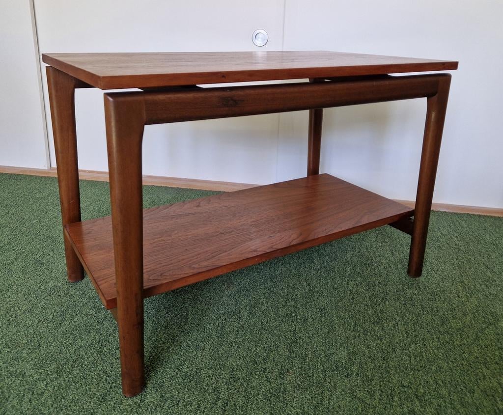 Vintage Scandinavisch bijzettafel teakhout jaren 60, 50 tot 100 cm, Teakhout, Ophalen of Verzenden, 25 tot 50 cm