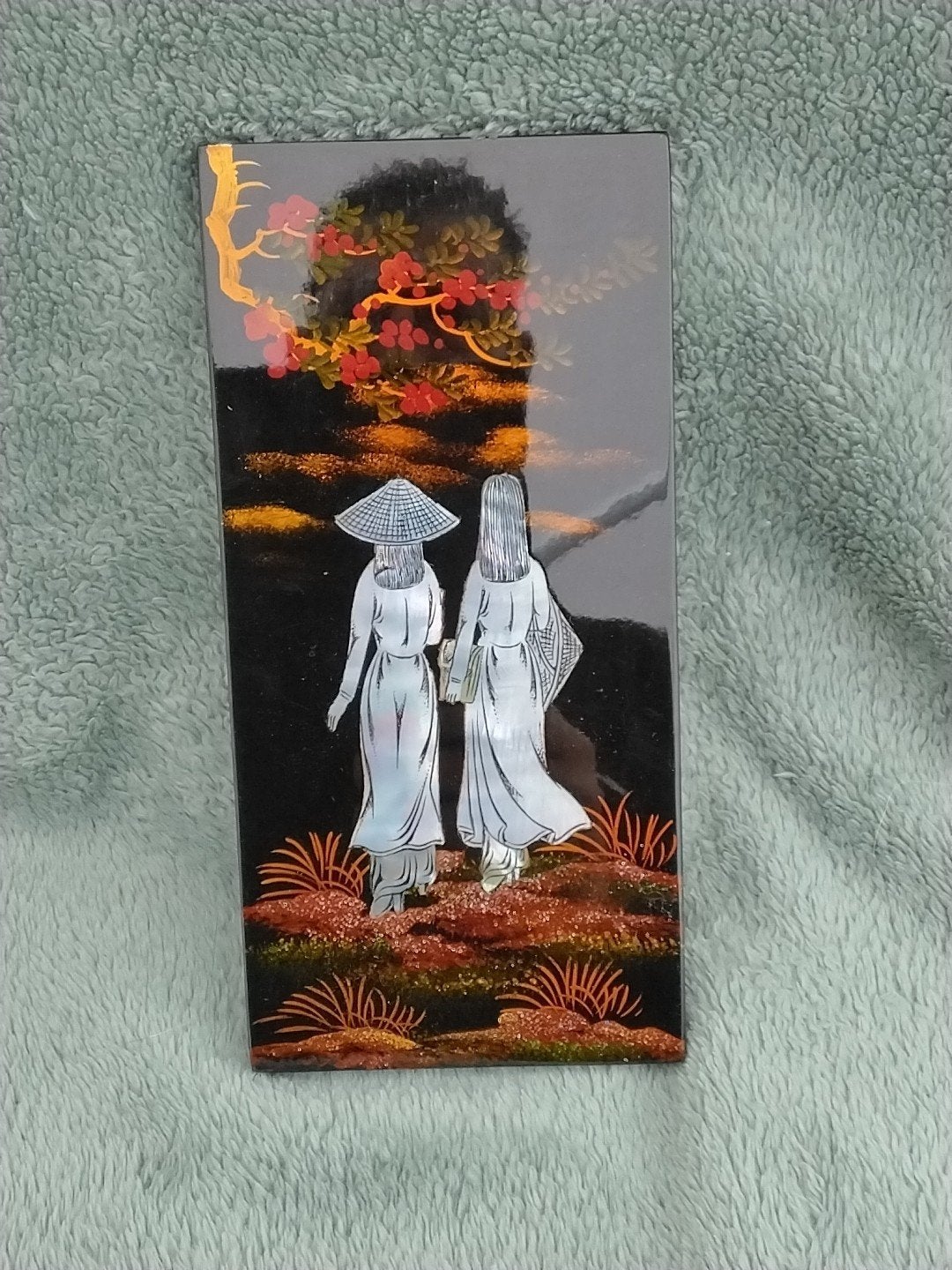 Vintage Vietnamese Lakwerk Paneel met Parelmoer Inleg, Antiek en Kunst, Ophalen of Verzenden