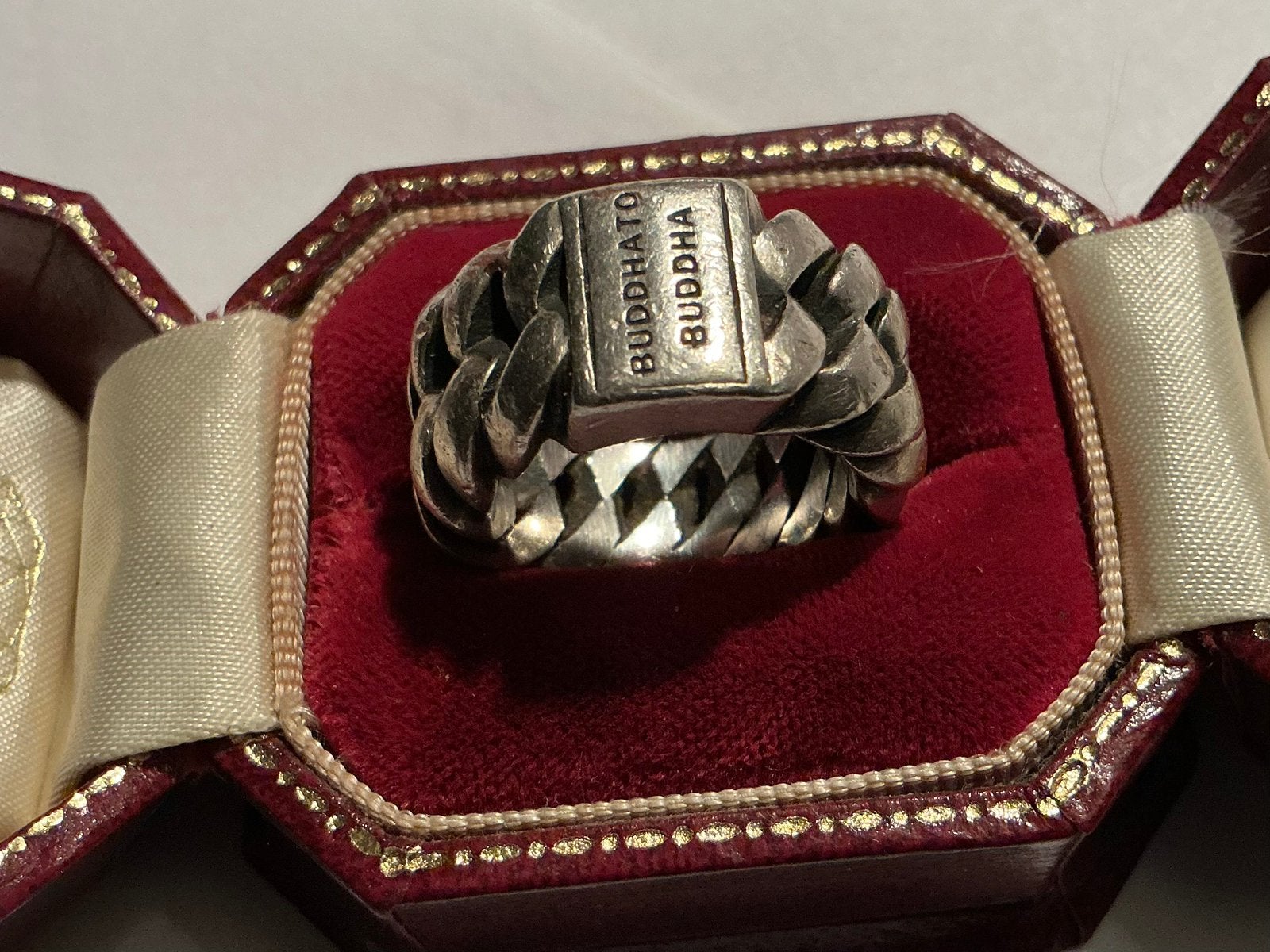 MASSIEVE ZWARE 925 ZILVER BUDDHA TO BUDDHA SCHAKEL RING, Sieraden, Tassen en Uiterlijk, Verzenden, Zilver, Ring