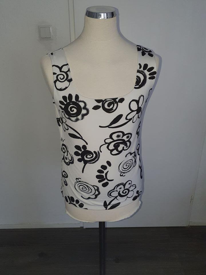 Mouwloze top met bloemenprint zwart-wit maat L, Maat 38/40 (M), Wit, Ophalen of Verzenden, Zo goed als nieuw