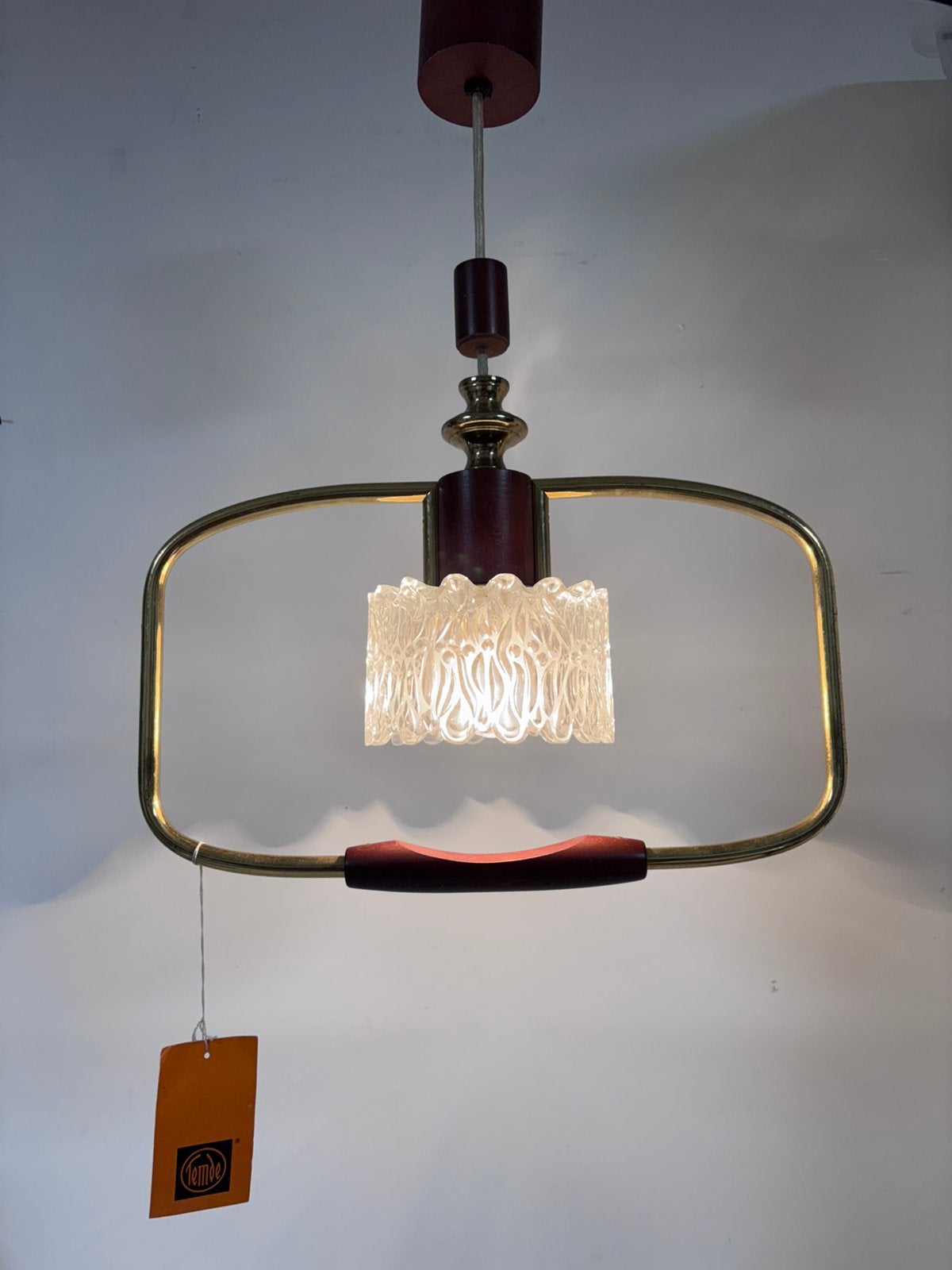 Vintage Temde Hanglamp  MCM Messing & teak Hout Jaren '60, Ophalen of Verzenden, Zo goed als nieuw, Hout
