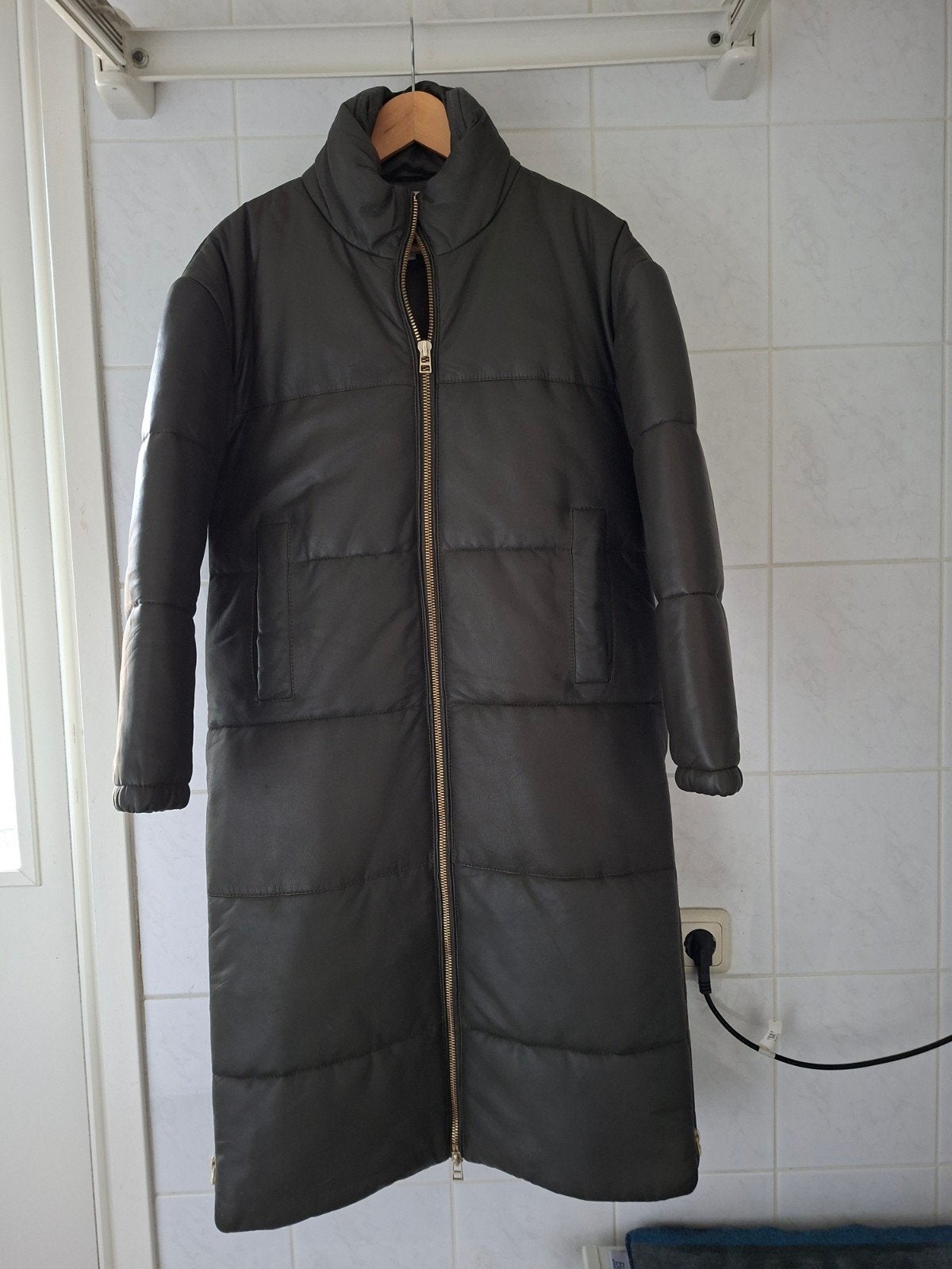 Goosecraft olijf groene lange leren winterjas, Maat 38/40 (M), Goosecraft, Ophalen of Verzenden, Zo goed als nieuw