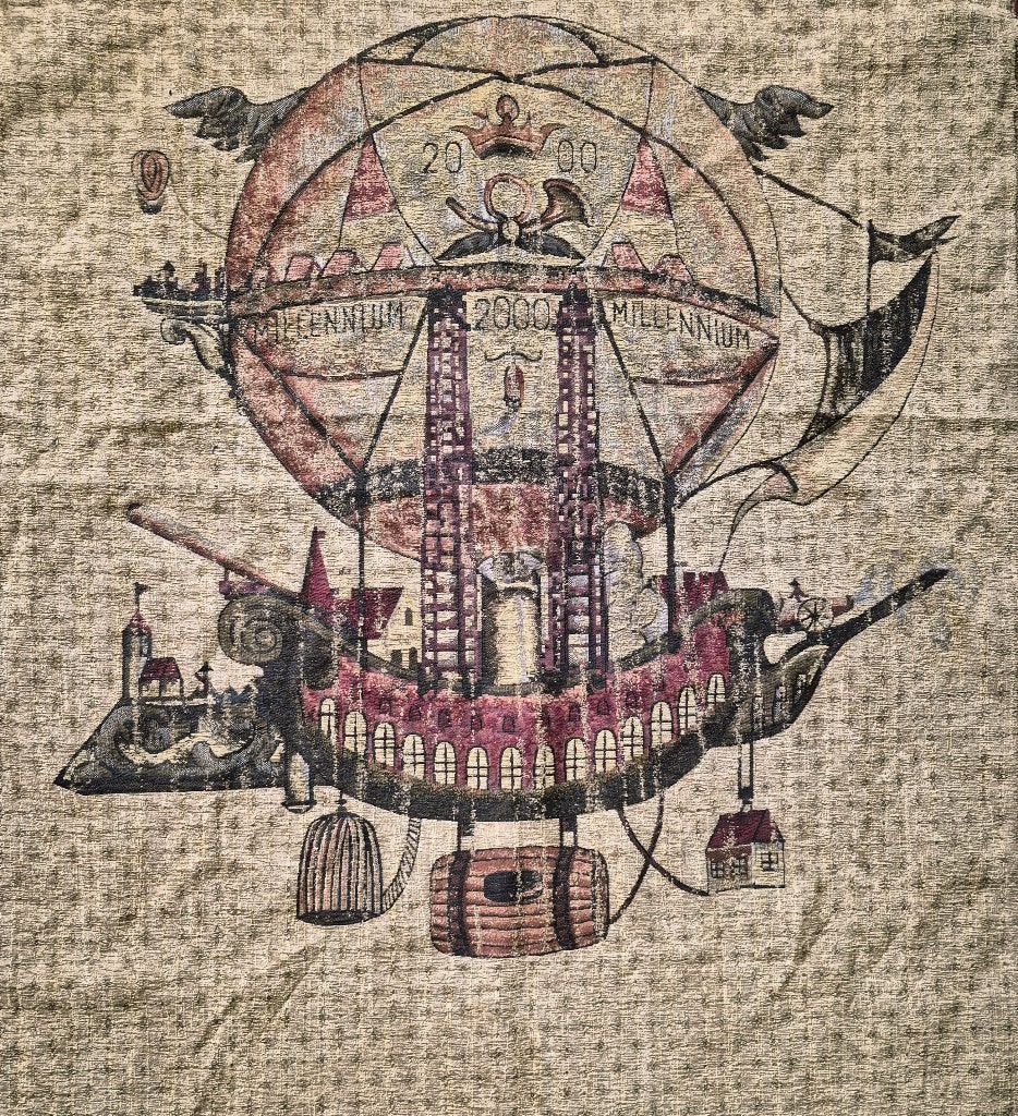 decoratiestuk wandkleed toont een fantasierijk luchtschip, Ophalen of Verzenden