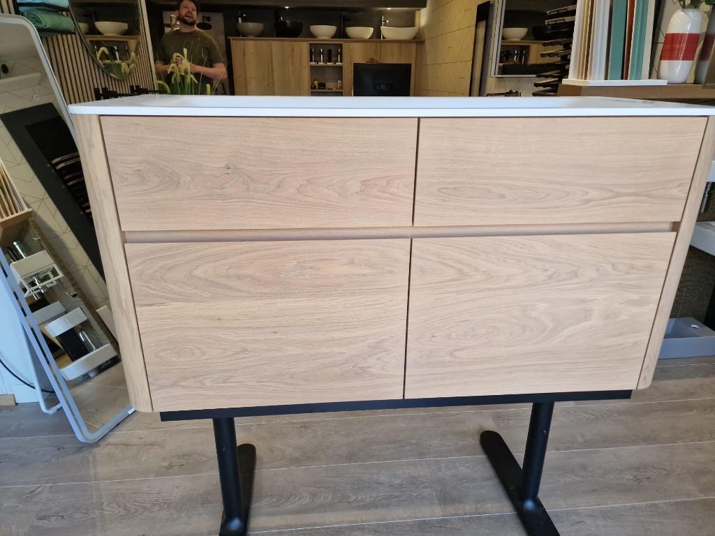 Foto 3 van Son 120cm Massief Eiken Houten Badmeubel wastafel ronde hoek