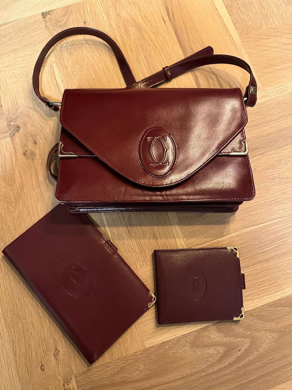 Vintage uniek Cartier set tas, portemonnee, paspoort houder, Ophalen of Verzenden
