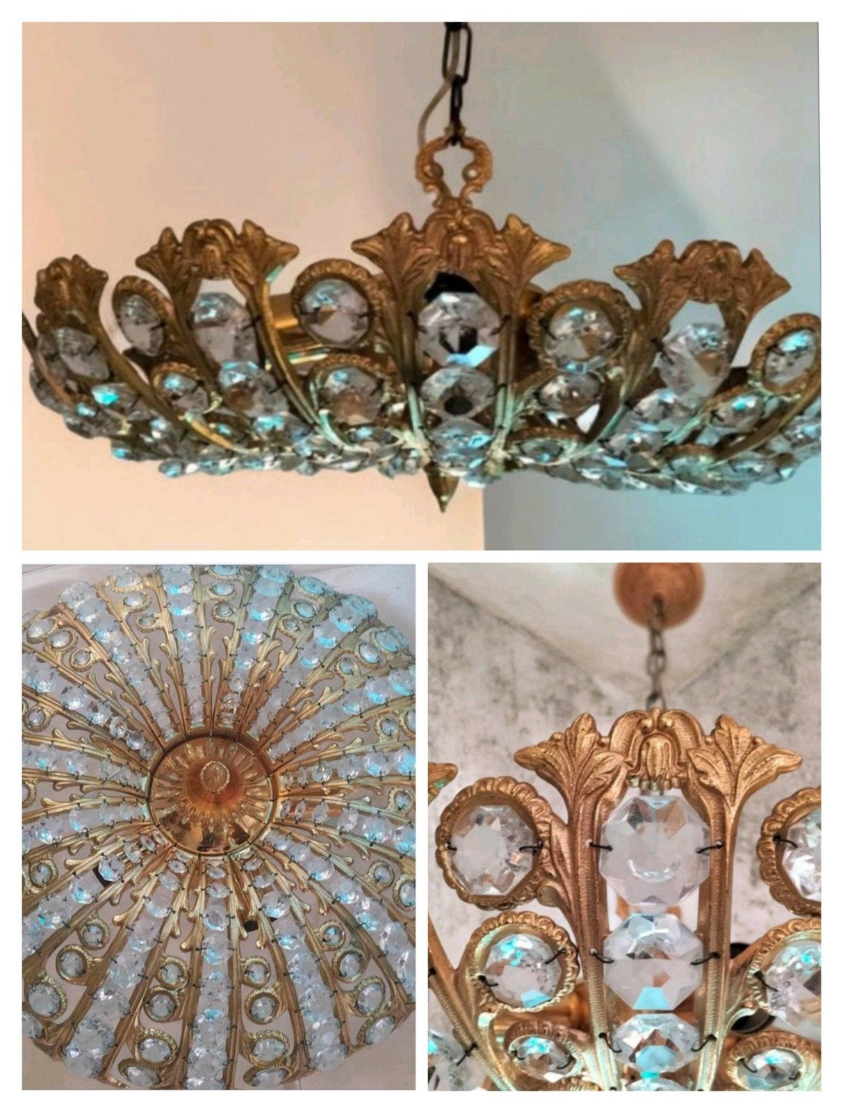 Peris Andreu vintage kroonluchter met kristallen, Ophalen of Verzenden