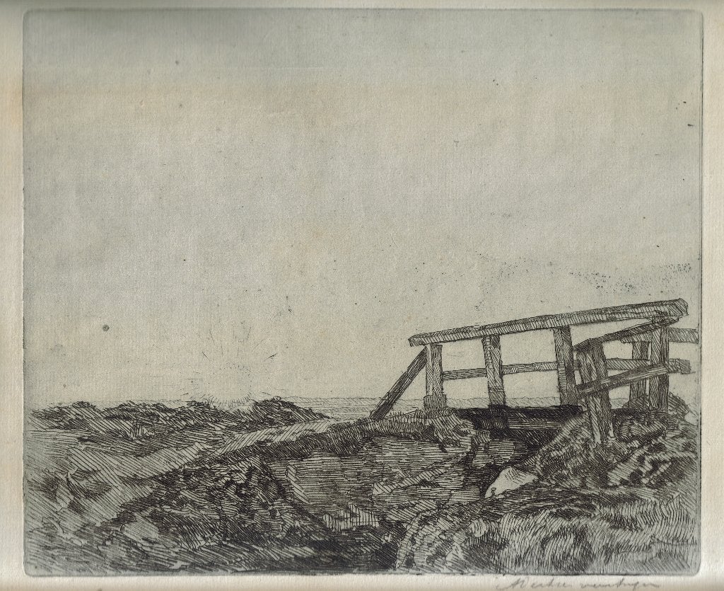 Antoon Derkzen van Angeren ets "Hek over Sloot", gesigneerd, Ophalen, Ets, Landschap, Origineel