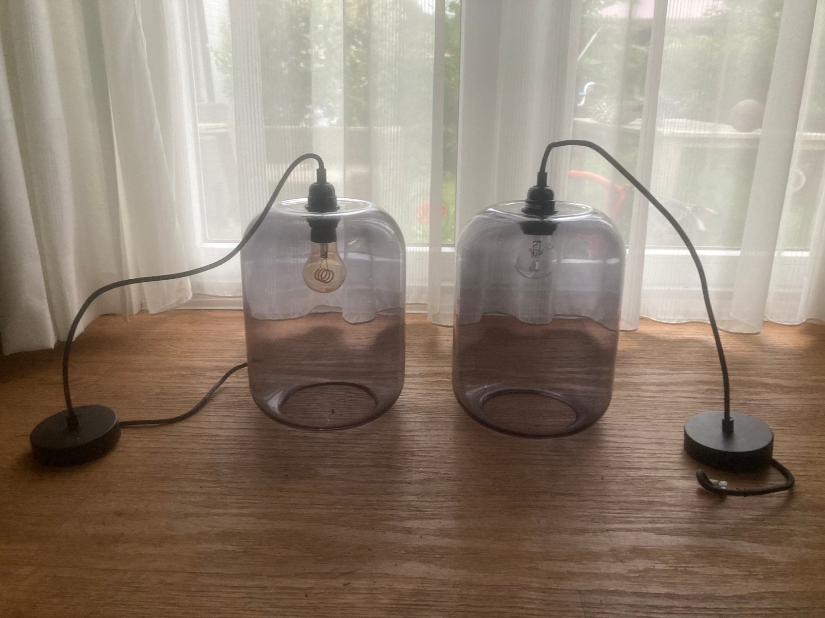 2 glazen lampen gekleurd glas, Ophalen, Gebruikt, Glas, Minder dan 50 cm