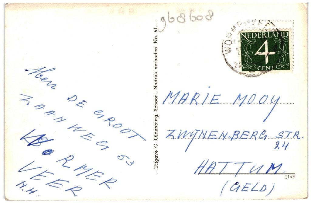 968608 Groet Panorama 1959 Gelopen met postzegel, Ophalen of Verzenden, 1940 tot 1960, Gelopen, Noord-Holland