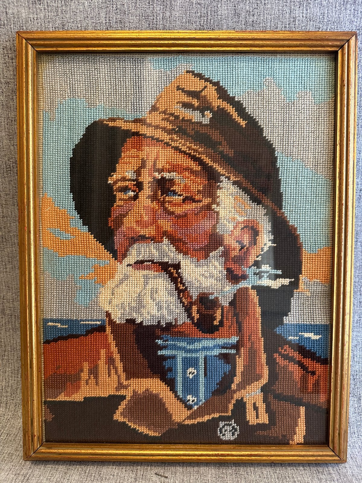 Vintage borduurwerk van Dorus Rijkers, Portret of Personen, Ophalen of Verzenden, Ingelijst, Vintage