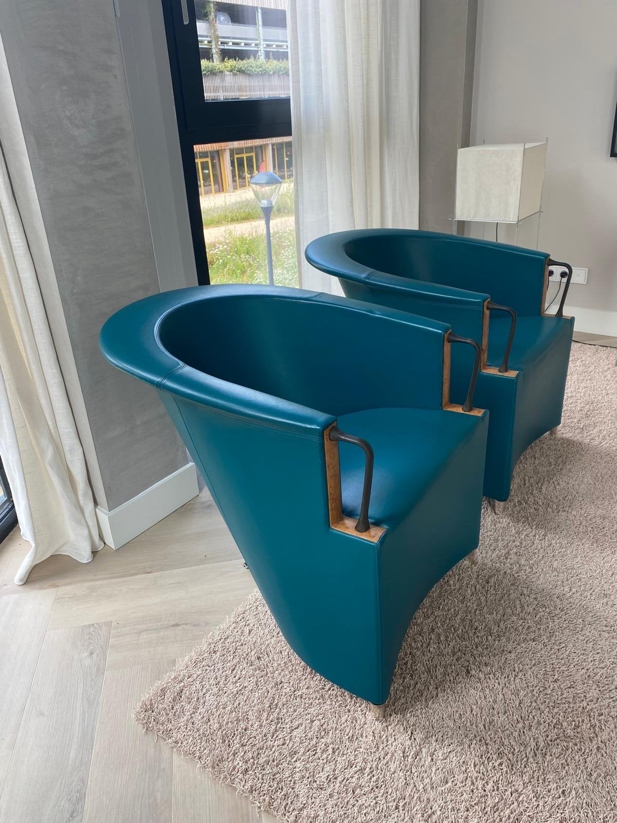Set van 2 B&B Italia fauteuils uit de jaren '80, Ophalen, Minder dan 75 cm, Leer, Zo goed als nieuw