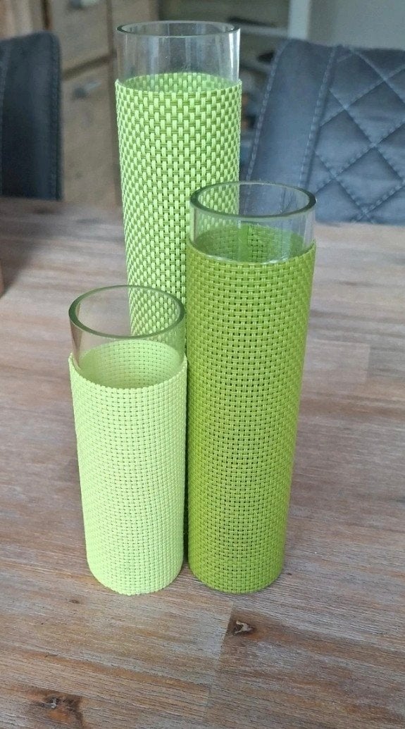 Set van 3 groene vazen Loranto, Huis en Inrichting, Ophalen of Verzenden, Geschikt voor droogbloemen, Groen, Glas