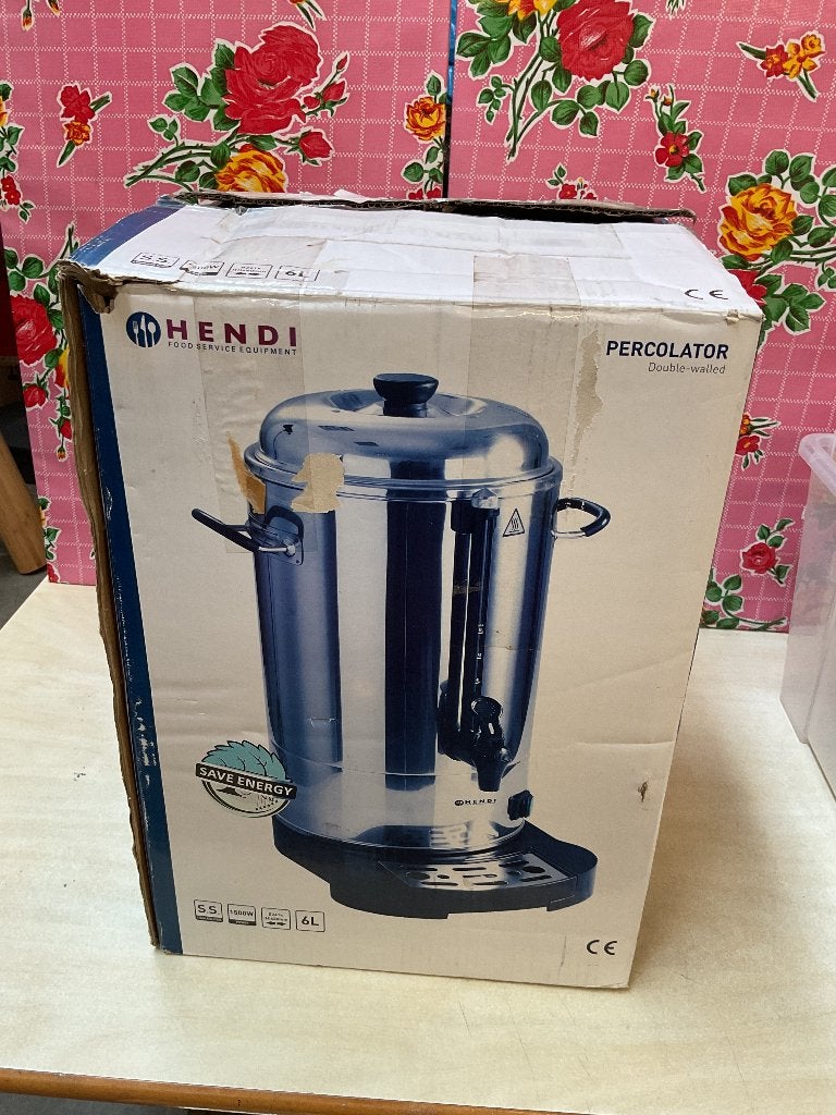 Hendi percolator 6 liter in zeer goede staat, Gebruikt, Overige modellen, 10 kopjes of meer, Gemalen koffie