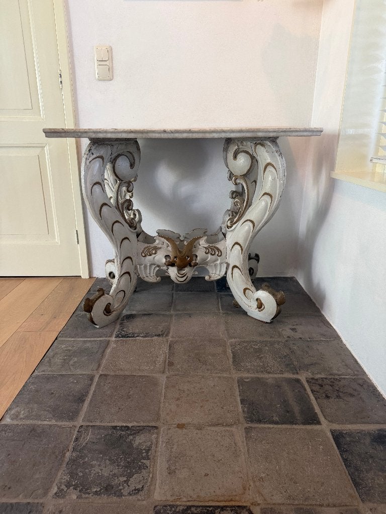 UNIEK: Hollandse barok tafel in kwab ? stijl  hout en marmer, Ophalen