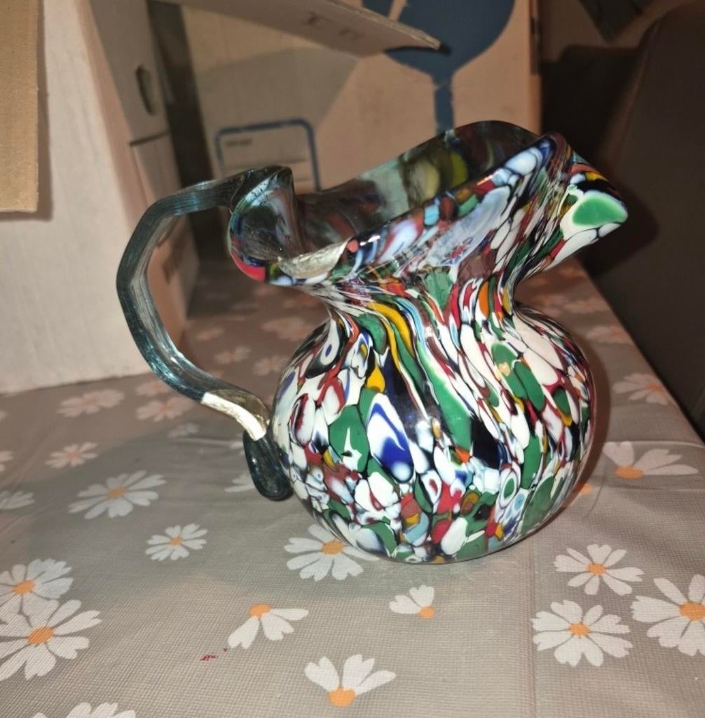 Kleurrijke originele Murano glazen kan/vaas, Ophalen of Verzenden