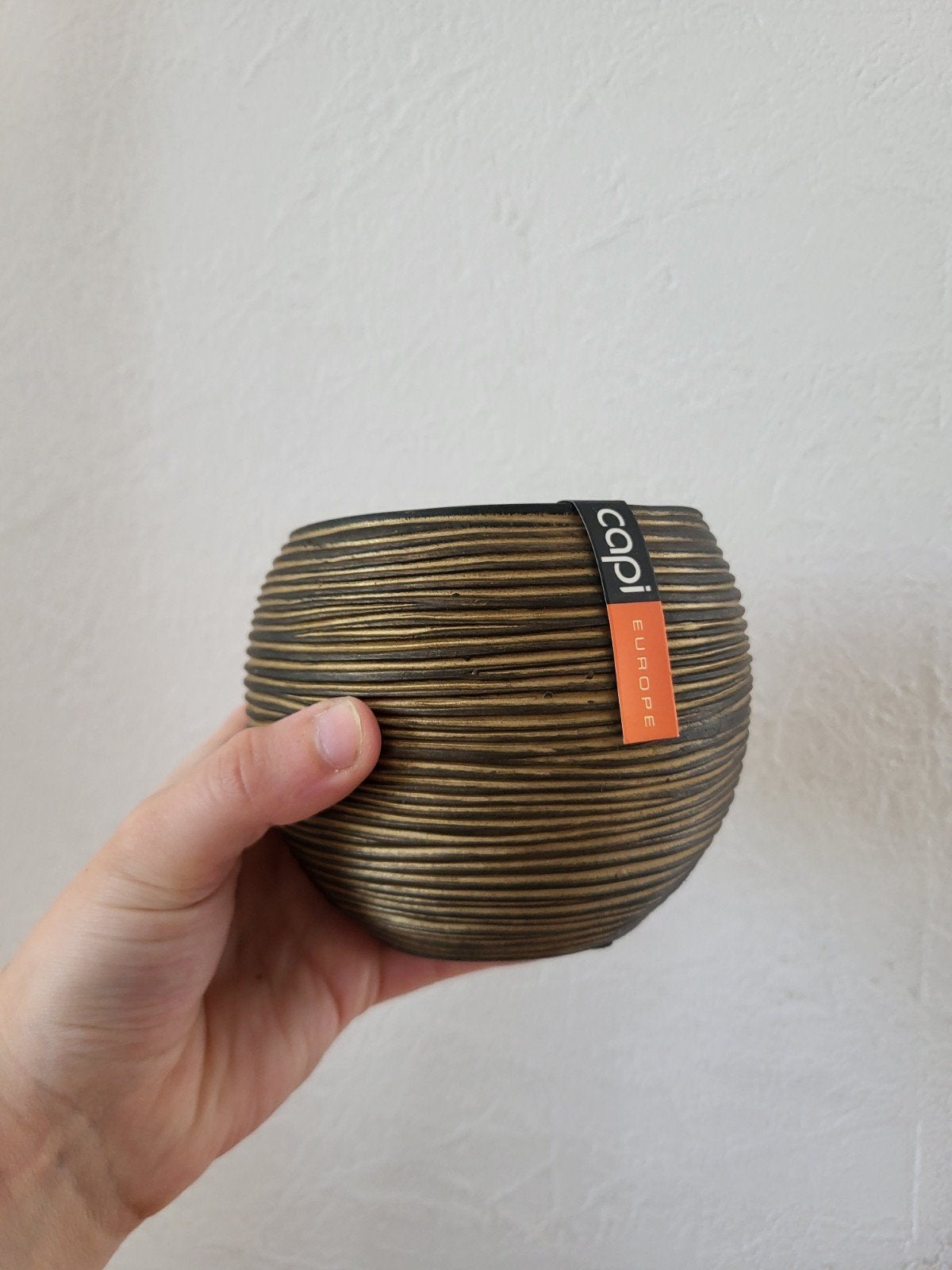 Capi Europe bloempot, goudkleurig, geribbeld design, Kunststof, Rond, Binnen, Ophalen of Verzenden