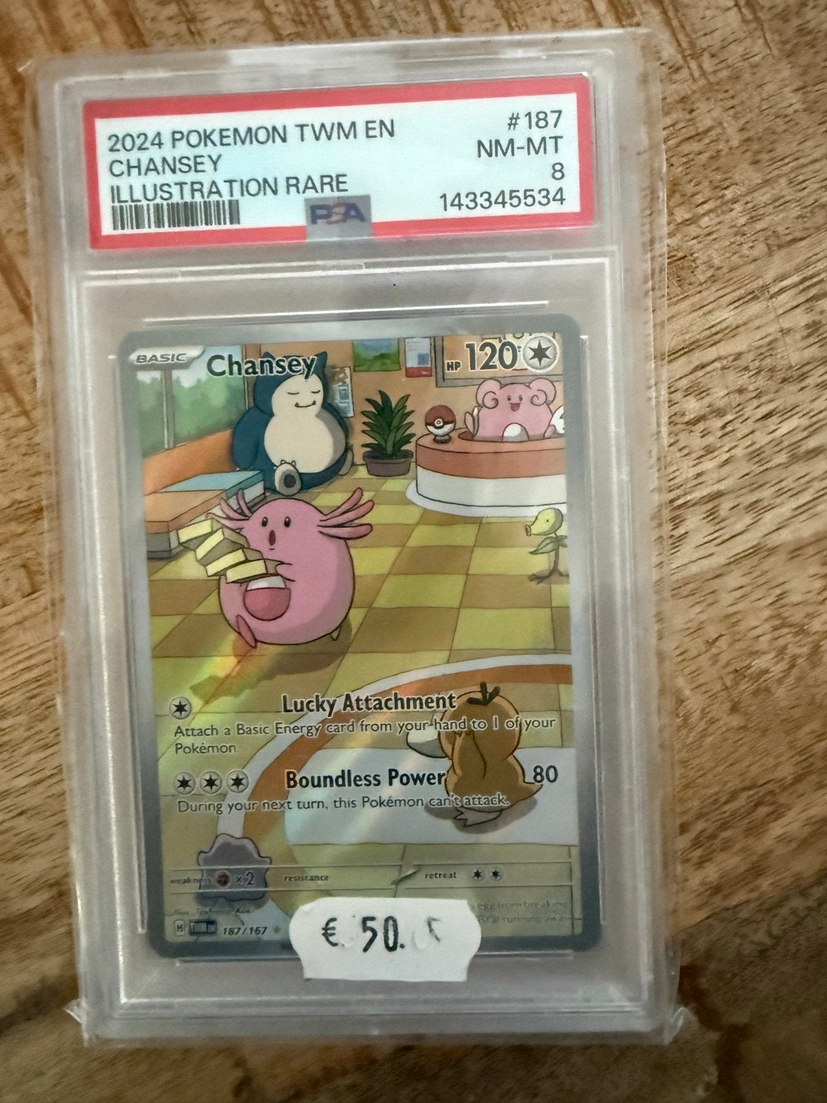 2024 Pokémon TWM EN Chansey Illustration Rare PSA 8, Ophalen of Verzenden, Zo goed als nieuw, Losse kaart