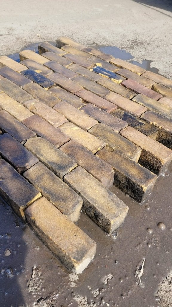 Voordelig! oud gebakken dikformaat 7-duimers (op pallets), Tuin en Terras, Info@destenenman.nl, Gebruikt, Keramiek, Klinkers