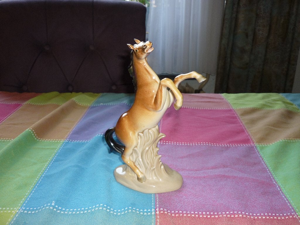 Oud vintage beeld steigerend paard porselein made in Japan, Antiek en Kunst, Ophalen of Verzenden