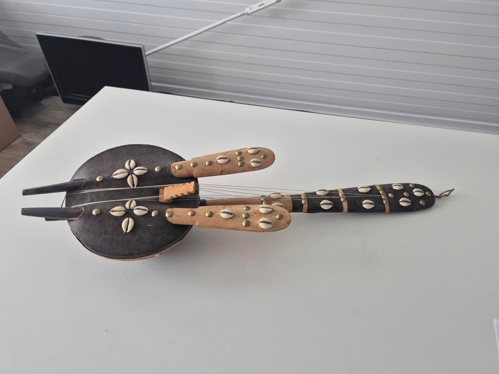 Uniek Afrikaans Snaarinstrument met Kauri Schelpen, Ophalen of Verzenden, Gebruikt, Luit, Saz of Bouzouki