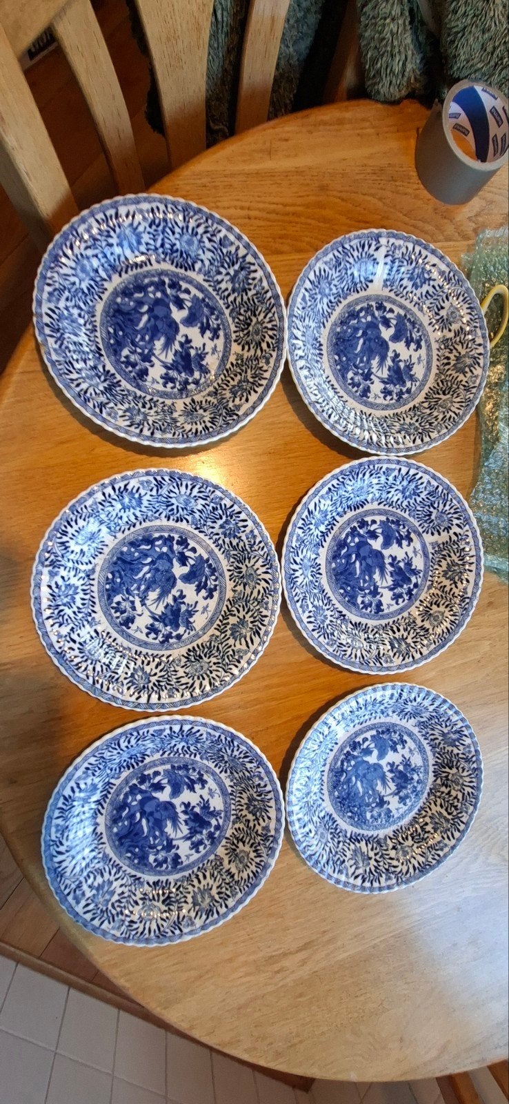 Set van 6 antieke kangxi stijl blauw-witte borden, Ophalen of Verzenden