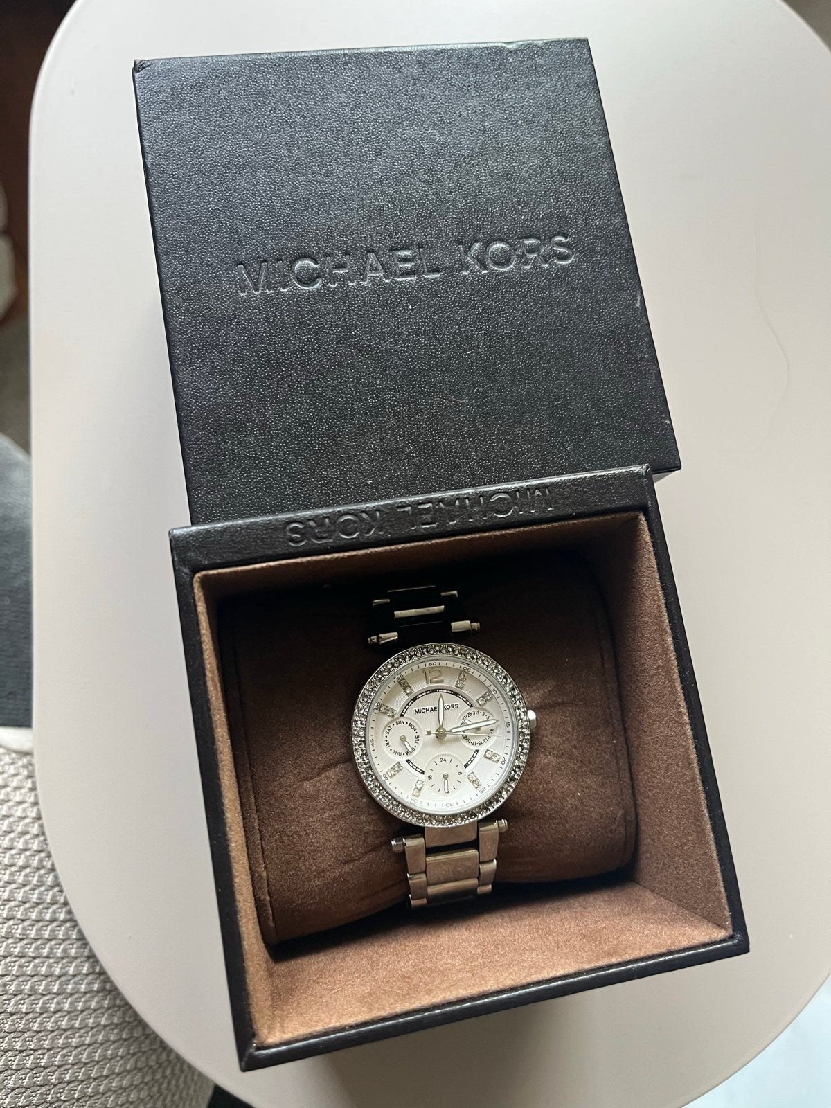Michael Kors MK5615 Parker Chronograph. met Strass, Staal, Polshorloge, Zo goed als nieuw, Met strass