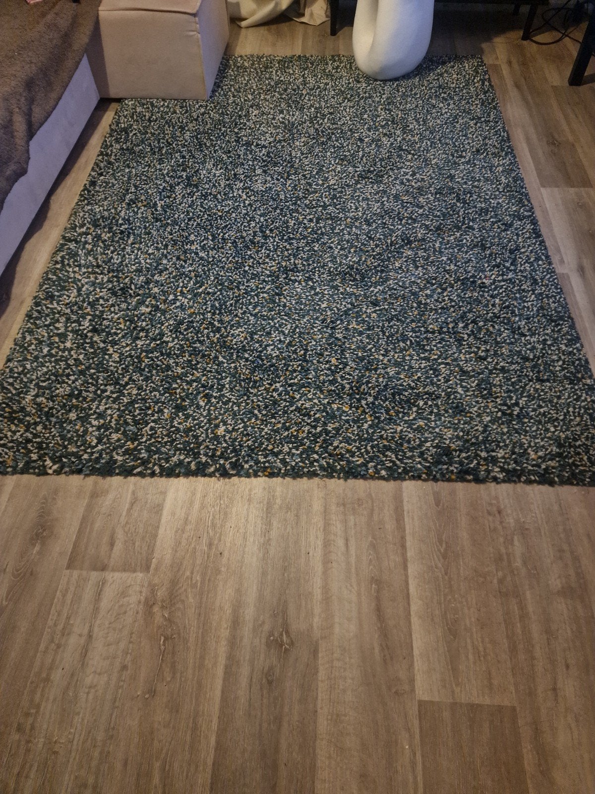 IKEA VINDUM vloerkleed - Groen/Crème/Geel, Ophalen, Gebruikt, Modern, Speels, 100 tot 150 cm
