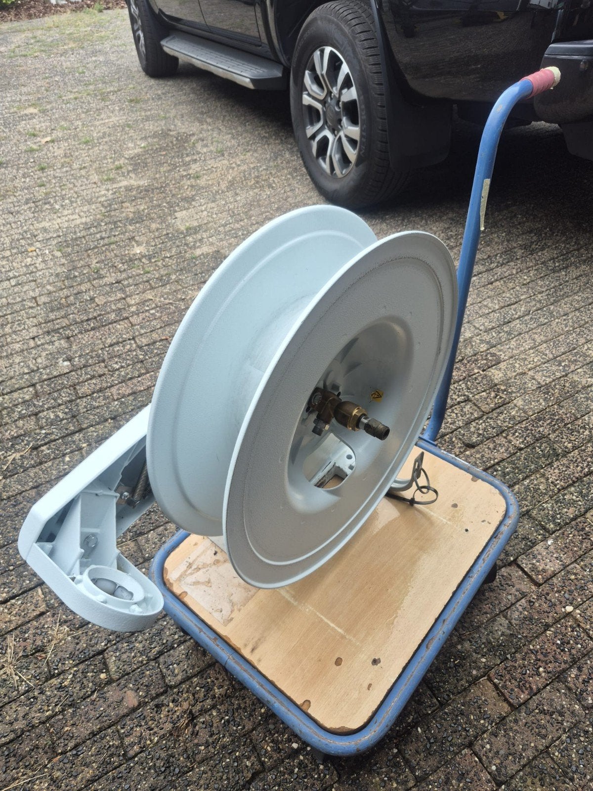 Industrie slanghaspel voor lucht en water, Ophalen, Zo goed als nieuw, Tuinslang