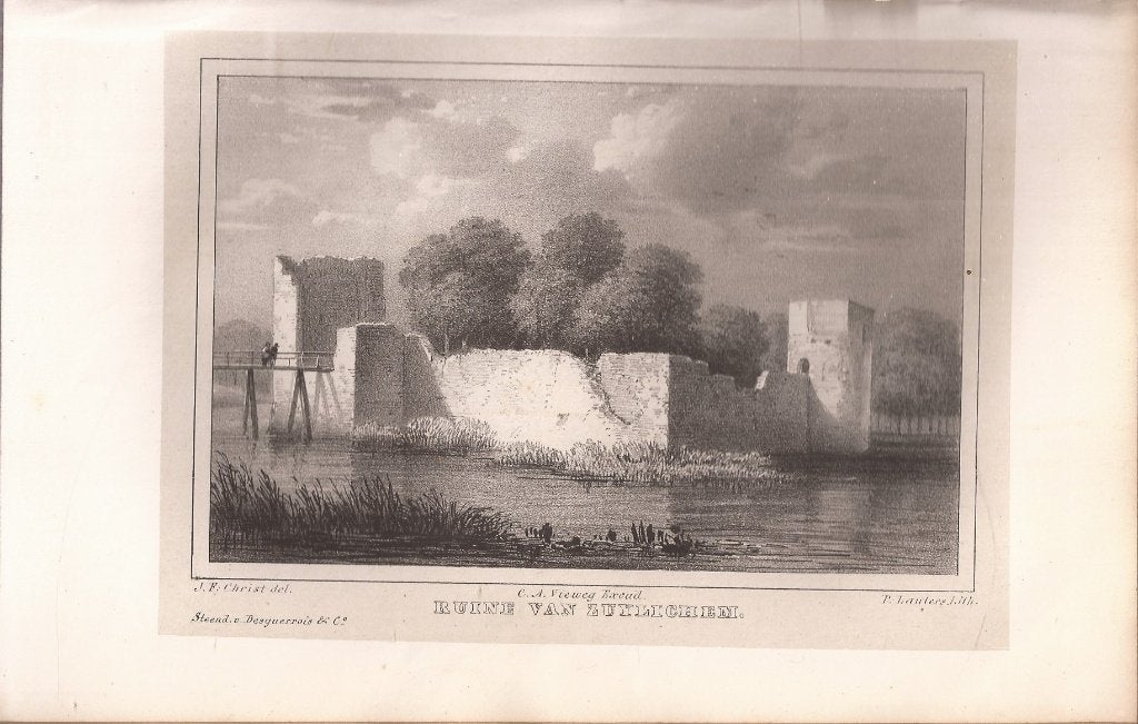 Zuilichem Ruïne van Zuylichem Litho 1841, Antiek en Kunst, Kunst | Etsen en Gravures, Ingelijst, 1800 - 1899, Architectuur, 12 cm
