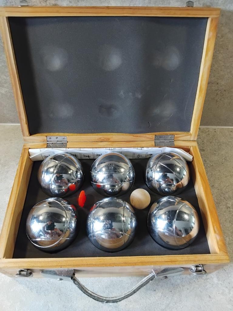 Petanque set in houten kist - 6 ballen -  jeu de boules, Ophalen of Verzenden, Gebruikt