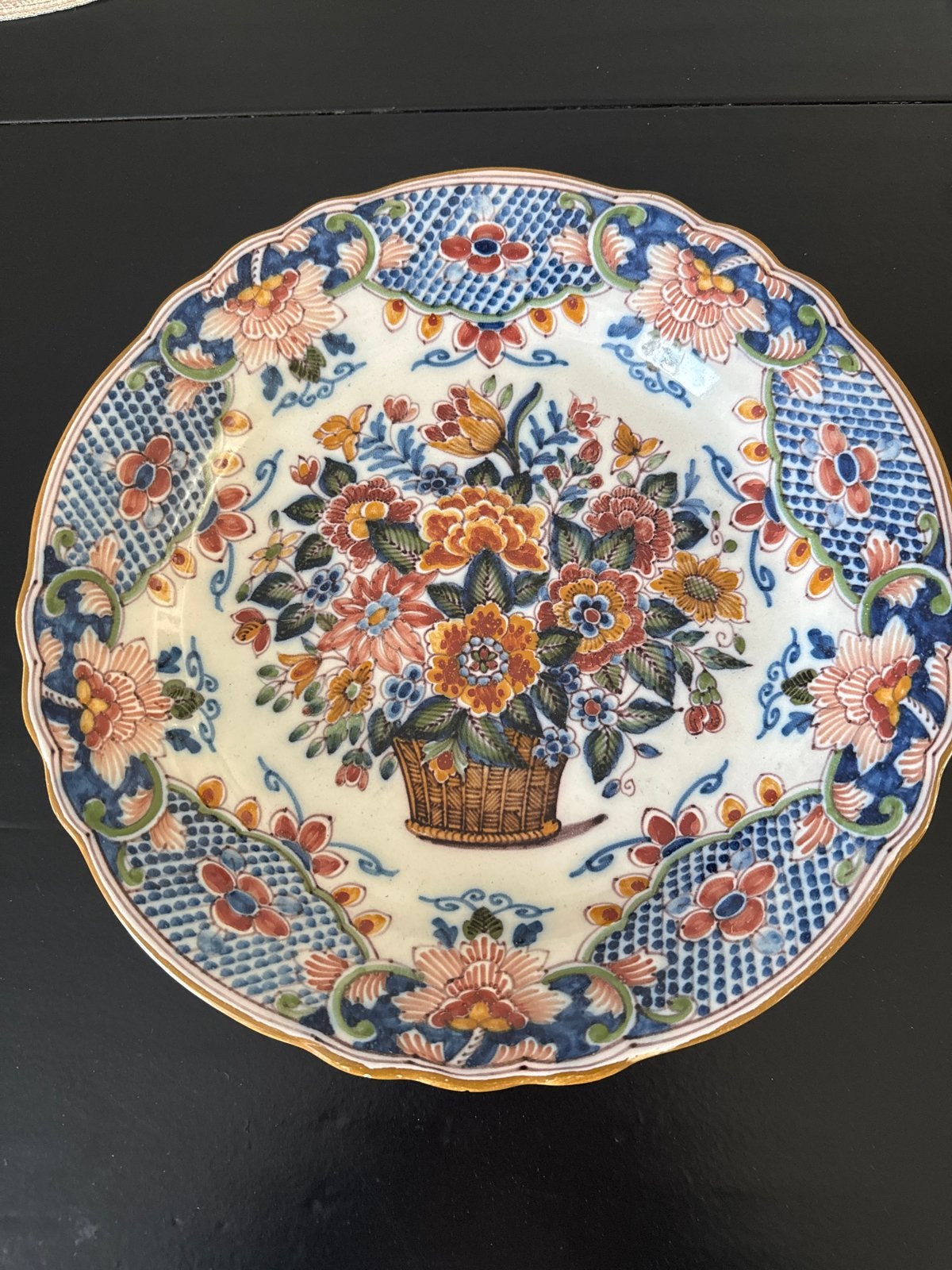 Makkum Tichelaar Delfts Blauw Bord - Bloemenmand, Ophalen of Verzenden