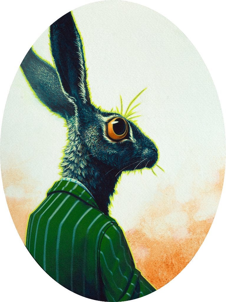 Haas: Origineel schilderij van Jasper Oostland., Acrylverf, Handgeschilderd, Ophalen of Verzenden, Dieren