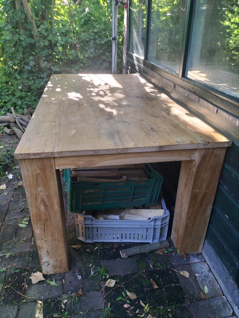 Houten eettafel, Huis en Inrichting, Tafels | Eettafels, Ophalen, Gebruikt, 100 tot 150 cm, 200 cm of meer