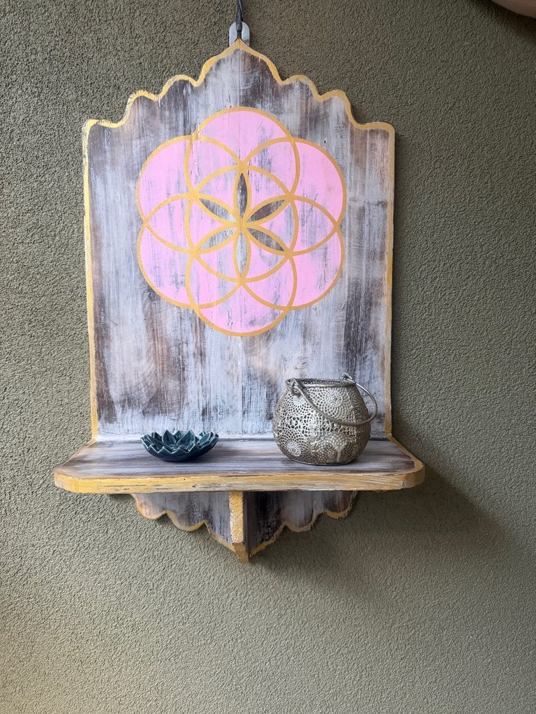 Altaar wanddecoratie seed of life xxl handbeschilderd 60 cm, Verburgt Vintage, Boho, Hout, Meerkleurig