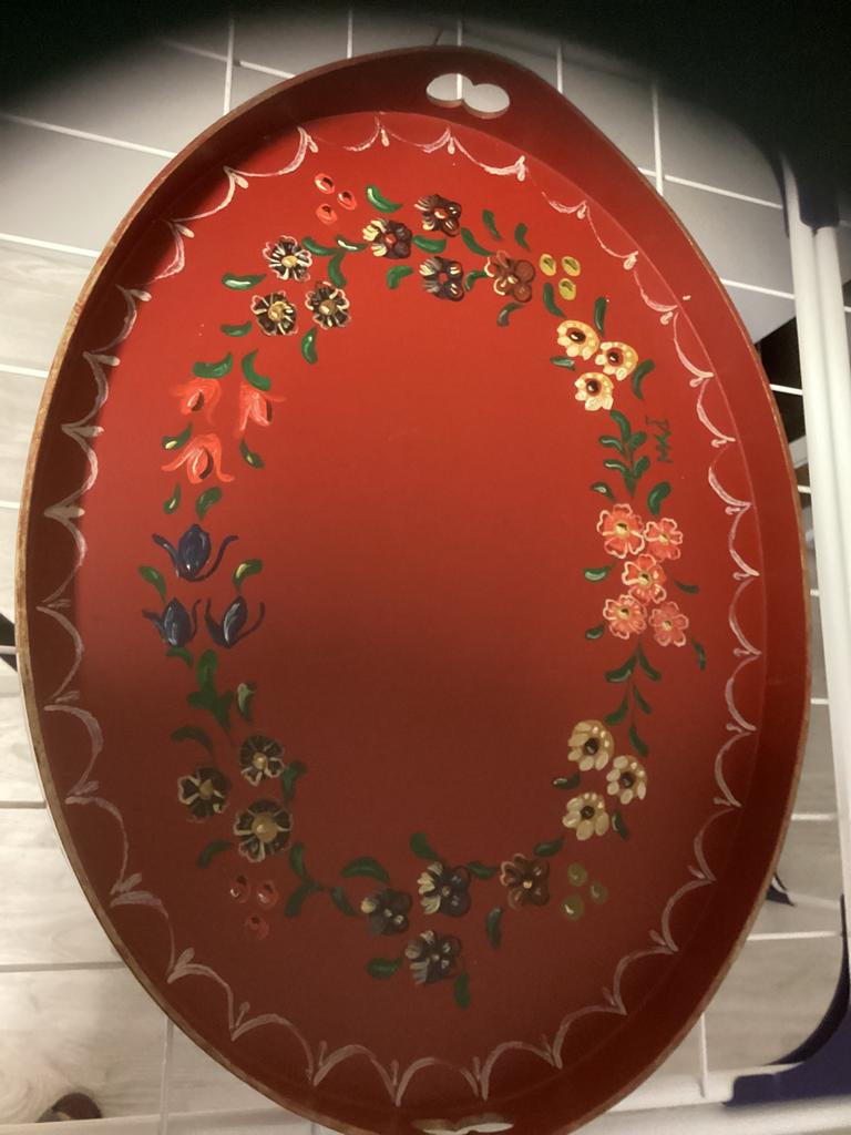 Hindenloopen, dienblad tradionele kleuren en decor, 44x33 cm, Ophalen of Verzenden, Zo goed als nieuw, Rechthoekig, Hout