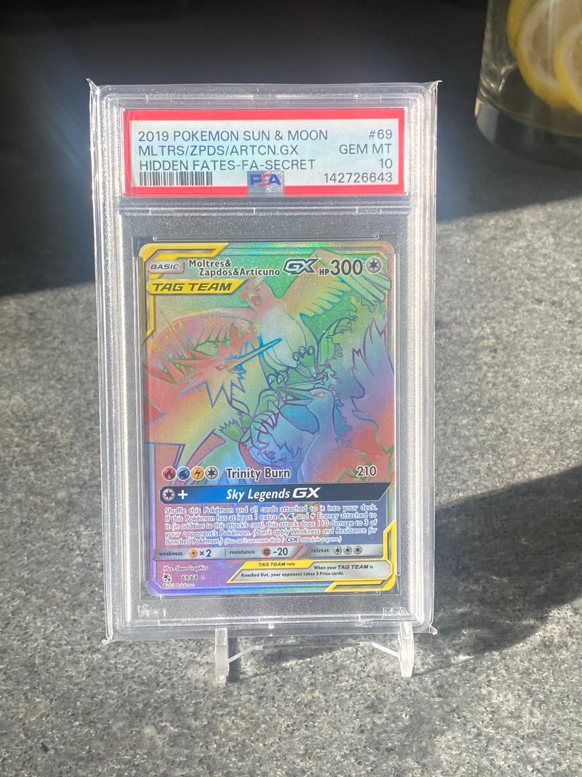 2019 pokemon Moltres & Zapdos & Articuno GX Rainbow PSA 10, Ophalen of Verzenden, Nieuw, Losse kaart, Foil