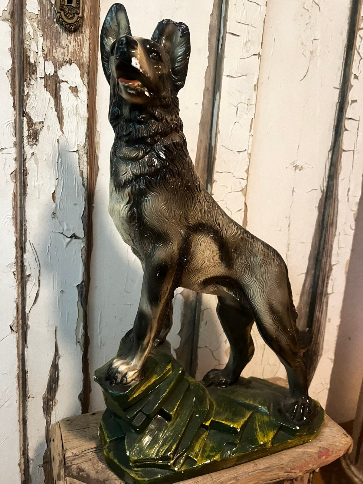 Grote stenen gipsen herdershond hond vintage oud retro, Ophalen of Verzenden
