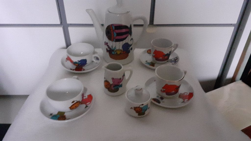 Vintage kinderservies met ballonmotief - 11-delig, Verzamelen, Ophalen of Verzenden, Gebruikt