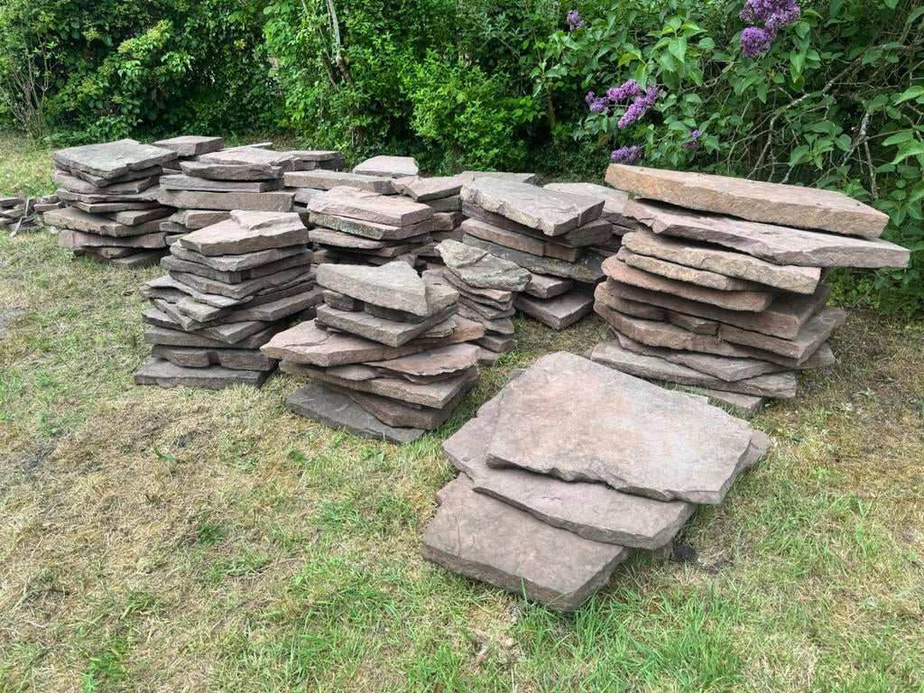 Natuurstenen terrastegels, rood/bruin, flagstones, vijver, Tuin en Terras, Gebruikt, Ophalen of Verzenden, Terrastegels, Natuursteen